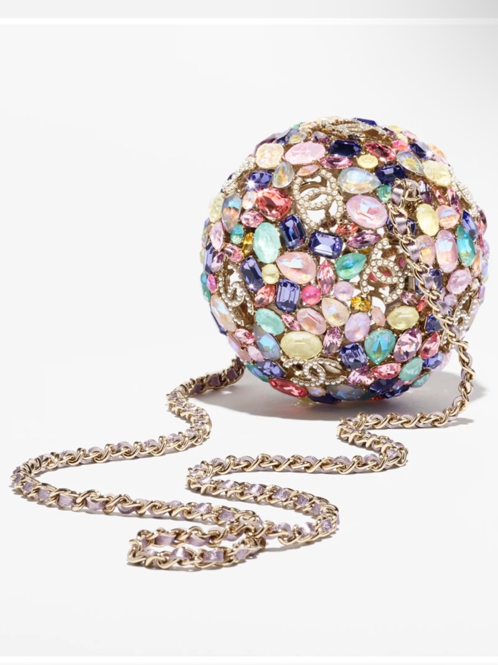 Crystal Jeweled Sphere Minaudière in Multicolor